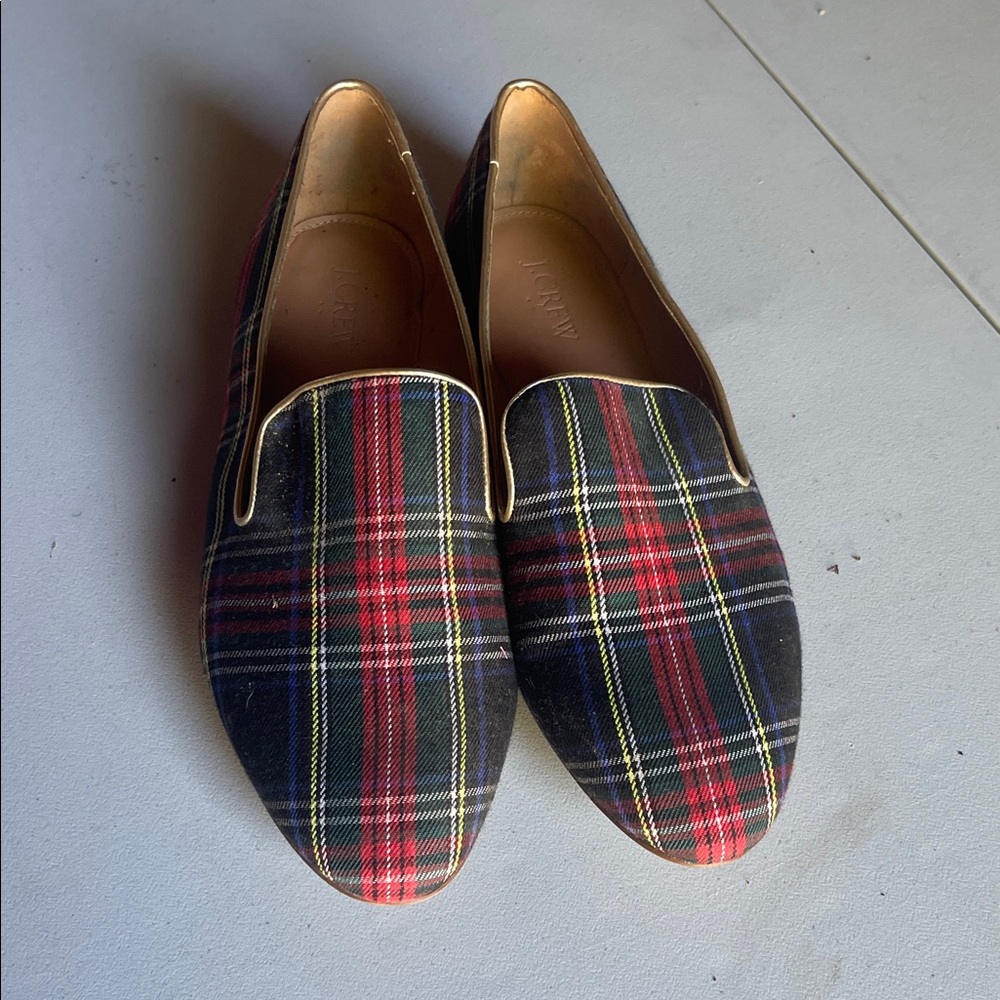 J. Crew Black and Red Plaid Loafers